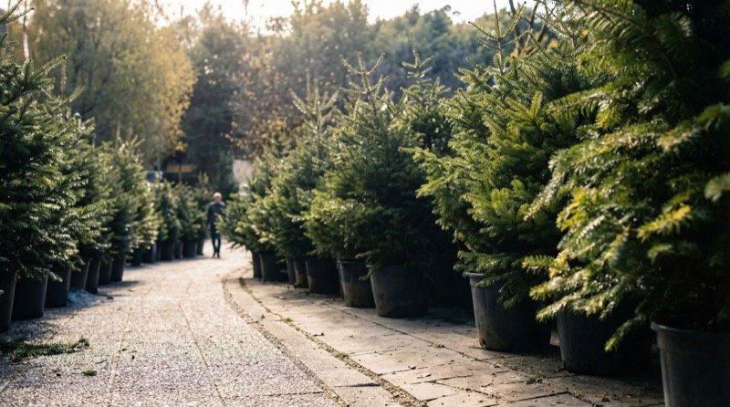 Έλατα παρατεταγμένα σε μονοπάτι πώλησης